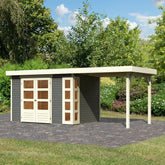 Abri de jardin en bois massif gris terre 6,55m² Kerko 4 avec appentis 240cm – Karibu Ma boutique